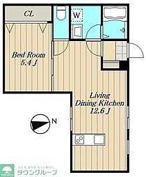 カーサ上目黒 1階1LDKの間取り