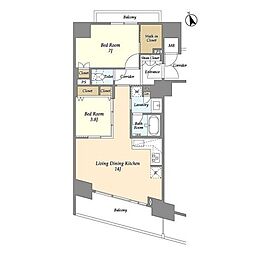 JR山手線 田町駅 徒歩11分の賃貸マンション 7階2LDKの間取り