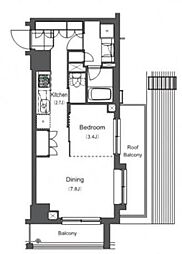 東急池上線 長原駅 徒歩3分の賃貸マンション 7階1DKの間取り