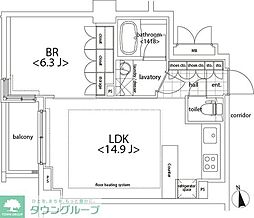 カスタリア麻布十番 3階1LDKの間取り
