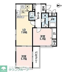 プレール戸越公園 4階2LDKの間取り