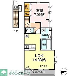 アンジュール南 2階1LDKの間取り