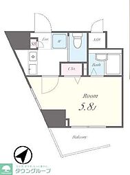 グランドソレーユ 8階1Kの間取り