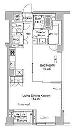 ライズ六本木永坂 4階1LDKの間取り