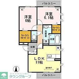 アルページュ大森　B棟 3階2LDKの間取り