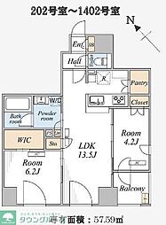 THE MAYFAIR 14階2LDKの間取り