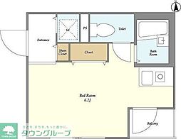 都営浅草線 戸越駅 徒歩7分の賃貸マンション 2階ワンルームの間取り