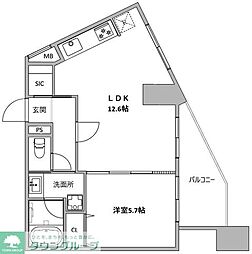 ハイライフ恵比寿 6階1LDKの間取り