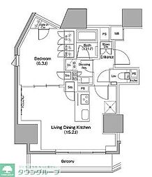 ザ・パークハビオ麻布十番 8階1LDKの間取り