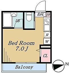 デュオメゾン戸越公園 3階ワンルームの間取り