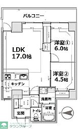 シティコート目黒2号棟 2 3階2LDKの間取り