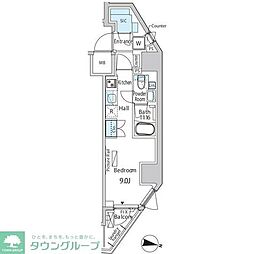 バウスフラッツ品川キャナルサイド ワンルームの間取図画像