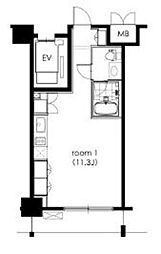 カスタリア芝公園 ワンルームの間取図画像
