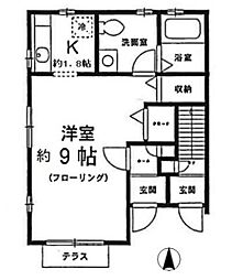 エスポワール弦巻 1Kの間取図画像