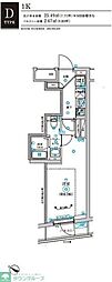 RELUXIA不動前 1Kの間取図画像