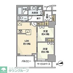 プラウドタワー芝浦 2LDKの間取図画像