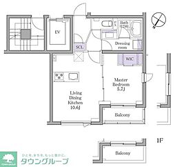 イプセ白金 1階1LDKの間取り