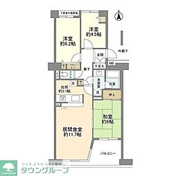 東急池上線 荏原中延駅 徒歩6分の賃貸マンション 2階3LDKの間取り