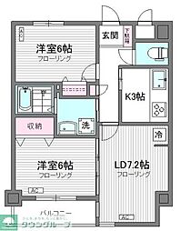 ヴィルヌーブ南麻布 4階2LDKの間取り