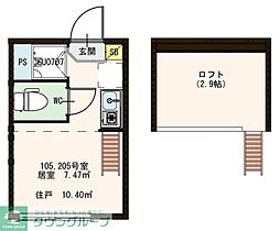 東急目黒線 武蔵小山駅 徒歩9分の賃貸アパート 1階ワンルームの間取り