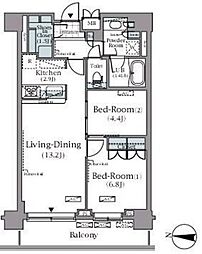 パークアクシス辰巳ステージ 2階2LDKの間取り