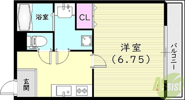 ケイズスクエア尼崎 ｜兵庫県尼崎市西大物町(賃貸アパート1K・3階・25.03㎡)の写真 その2