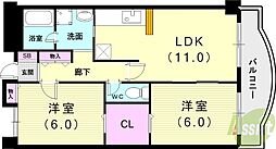 タッチ塚口 4階2LDKの間取り