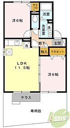 ライフランドスケープ　A棟 1階2LDKの間取り