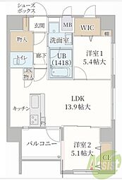 ティマー・レジデンシィ塚口 3階2LDKの間取り