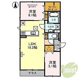 メゾン塚口 2階1LDKの間取り