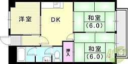 シャルマンフジ武庫之荘壱番館 2階3DKの間取り