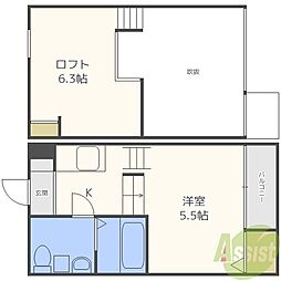 macaron mou 瓦宮 2階1Kの間取り