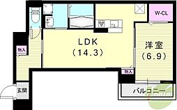 尼崎市南武庫之荘4丁目アパート 1LDKの間取図画像