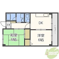 プライムハイツ 3階2DKの間取り