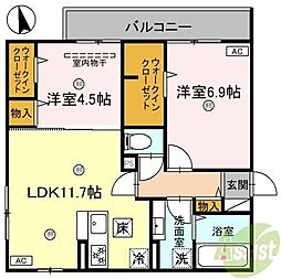 アリビオ立花 2階2LDKの間取り