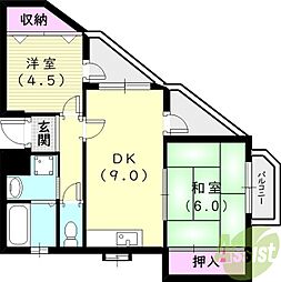 エスポワール武庫之荘北5 2DKの間取図画像