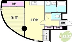 Y'sコート蘭びっく 1LDKの間取図画像