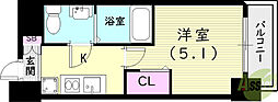 アリビオ立花2 1Kの間取図画像