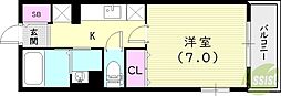 シャロル東園田 1Kの間取図画像