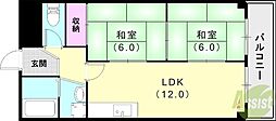 サンライズ南武庫之荘 2LDKの間取図画像