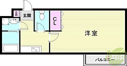 シエテ南塚口 1Kの間取図画像