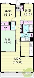 甲子園三番町ハイツ 2SLDKの間取図画像