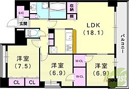 エーレックス西宮 2LDKの間取図画像