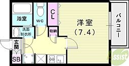 RESIDIA甲東園 1Kの間取図画像