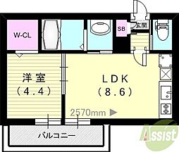 CASA立花 1LDKの間取図画像