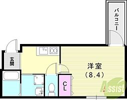 フジパレス西宮北口6番館 1Kの間取図画像