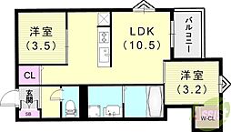 REGALEST LA NAUAGE 武庫川 2LDKの間取図画像