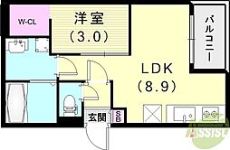 REGALEST LA NAUAGE 武庫川 1LDKの間取図画像