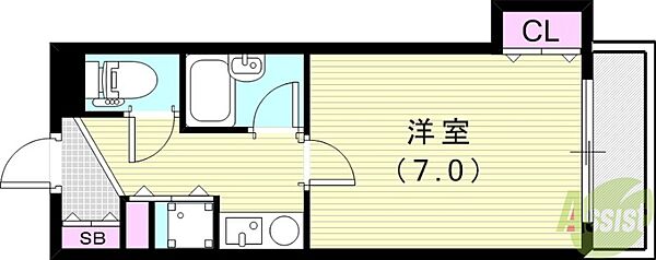 プラマーI番館 ｜兵庫県尼崎市尾浜町1丁目(賃貸マンション1K・2階・19.05㎡)の写真 その2