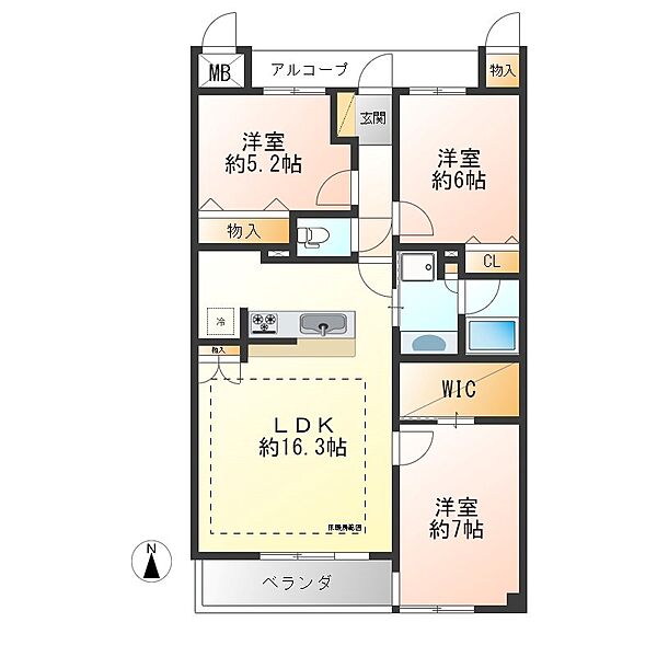 サーパス錦三丁目 2F｜栃木県宇都宮市錦３丁目(賃貸マンション3LDK・2階・75.03㎡)の写真 その2